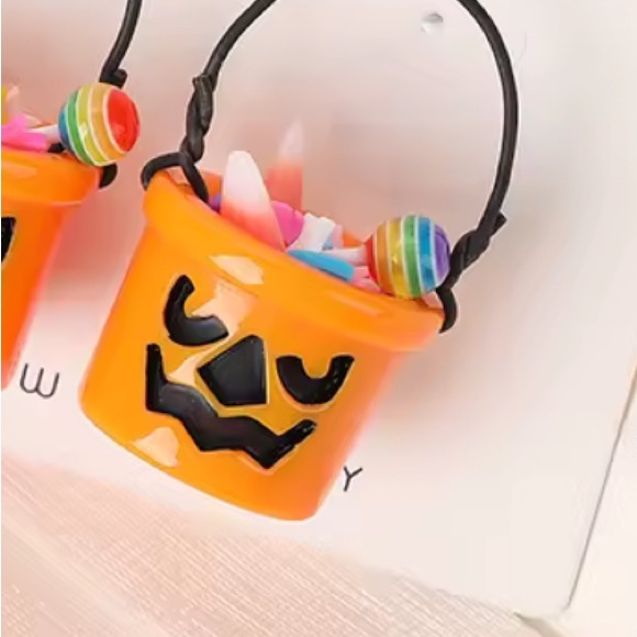 Halloween Pumpkin Candy Bucket Earrings - Picture 2 of 3